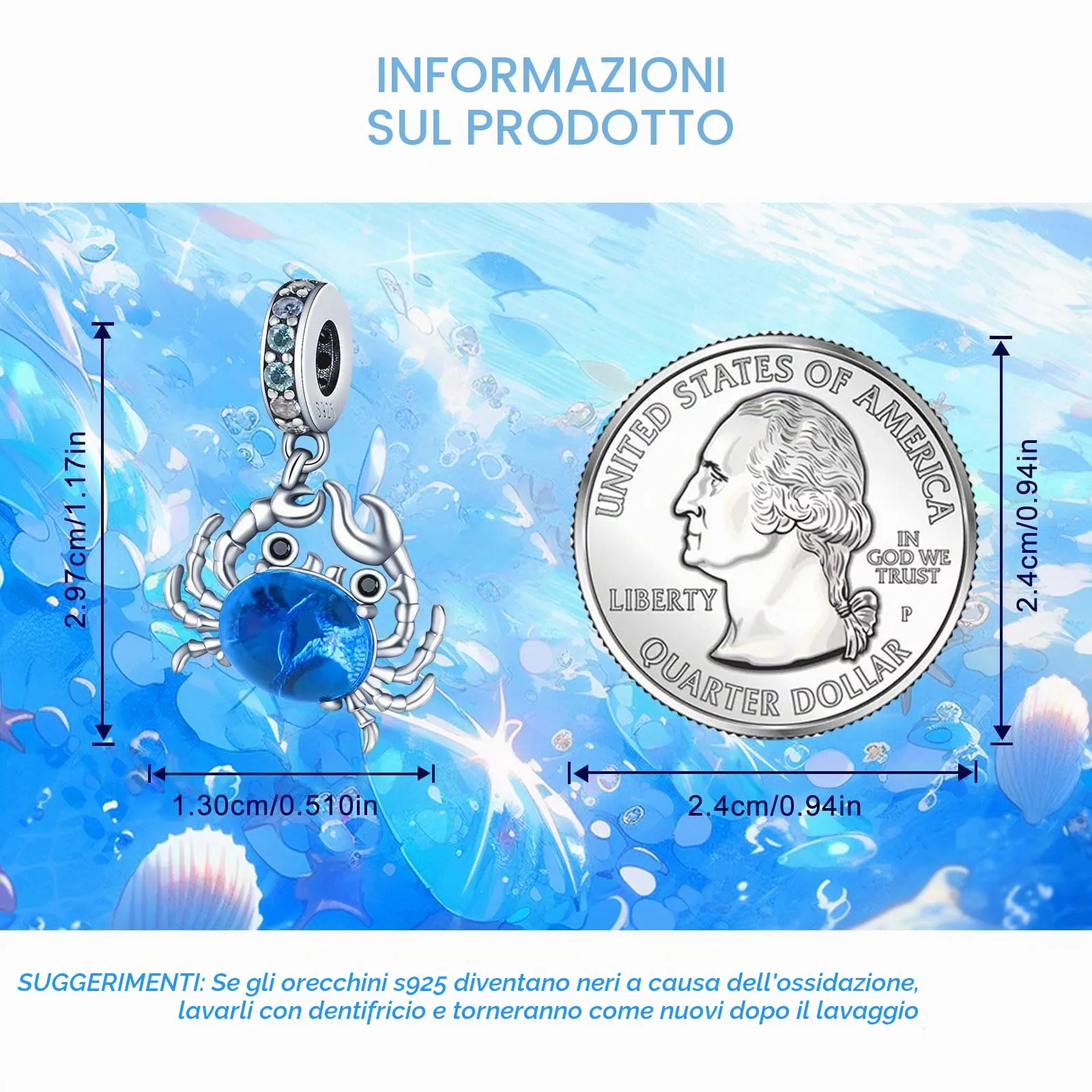 NUJIFFY Ciondolo Granchio in Argento Sterling 925 per Bracciale e Collana - immagine 6
