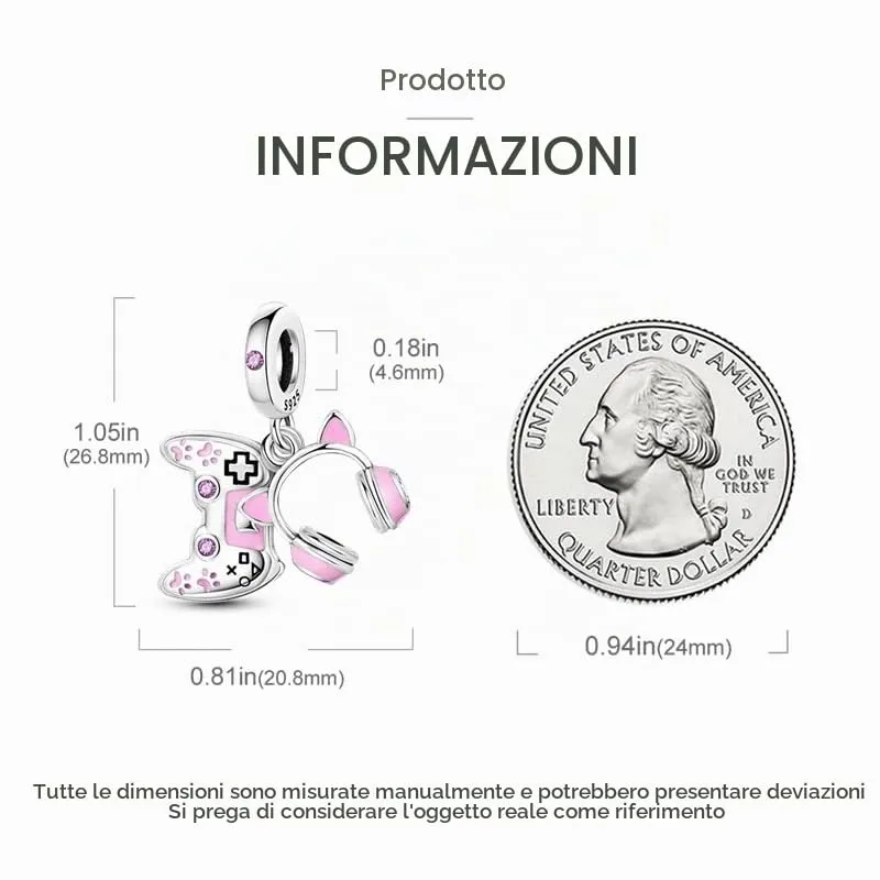 CYCUFF Sterling Silver 925 Charms for European Bracelets and Necklaces (Charms Game Girl) - immagine 4