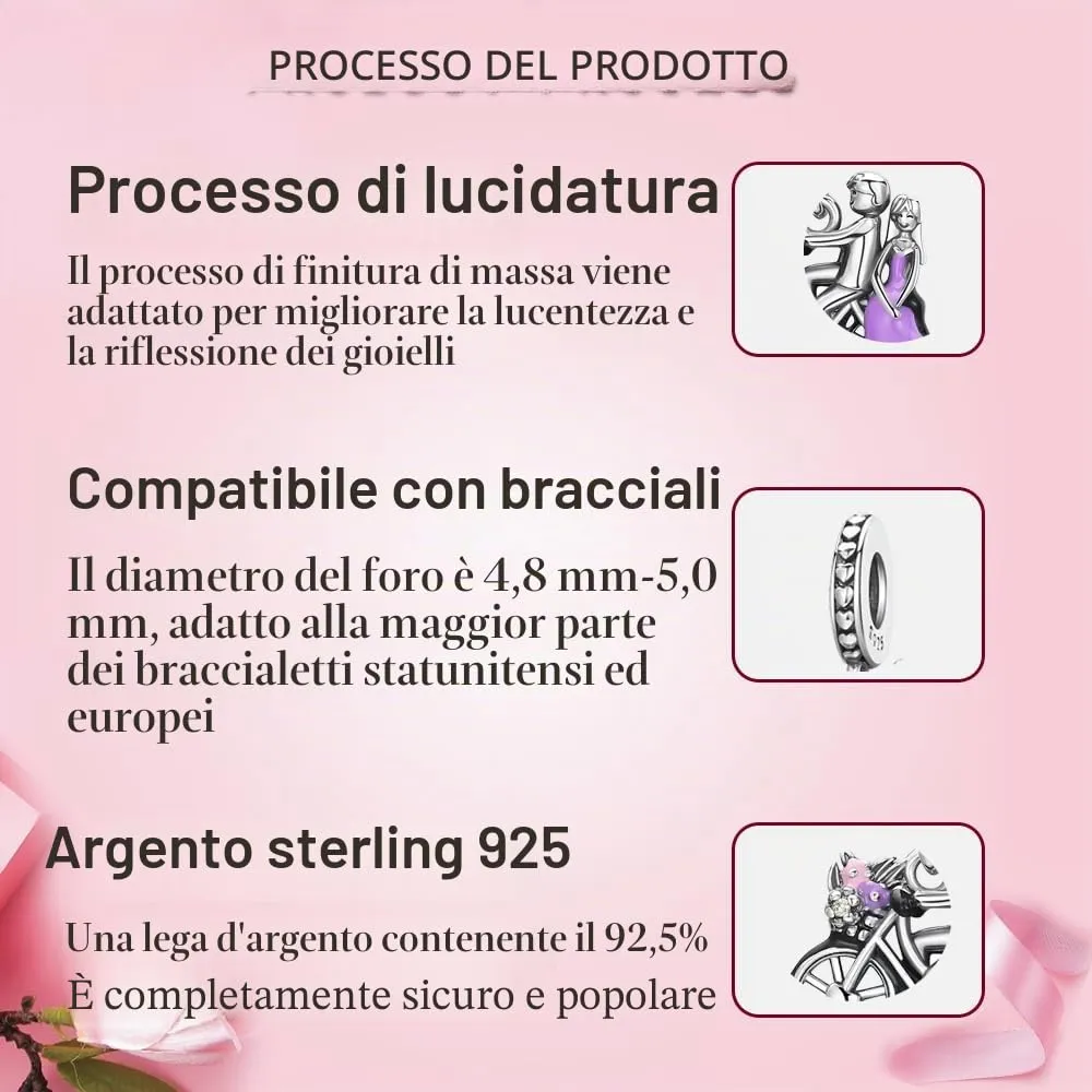 LNQOBU Ciondolo in Argento Sterling 925 con Zircone 5A per Bracciali e Collane Europei da Donna - immagine 4