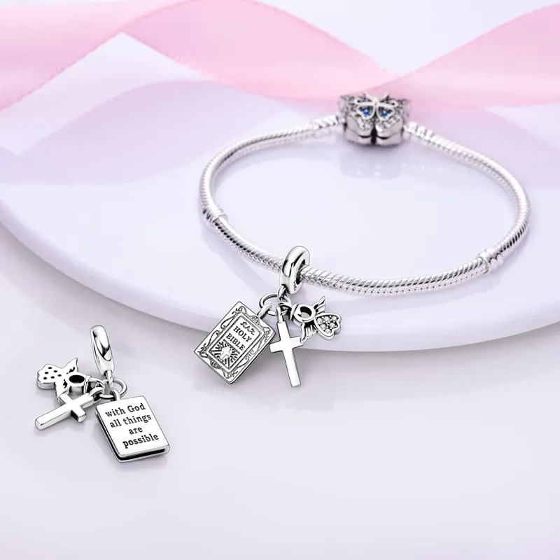 CYCUFF Sterling Silver 925 Bible Cross Charm for European Bracelets and Necklaces - immagine 4