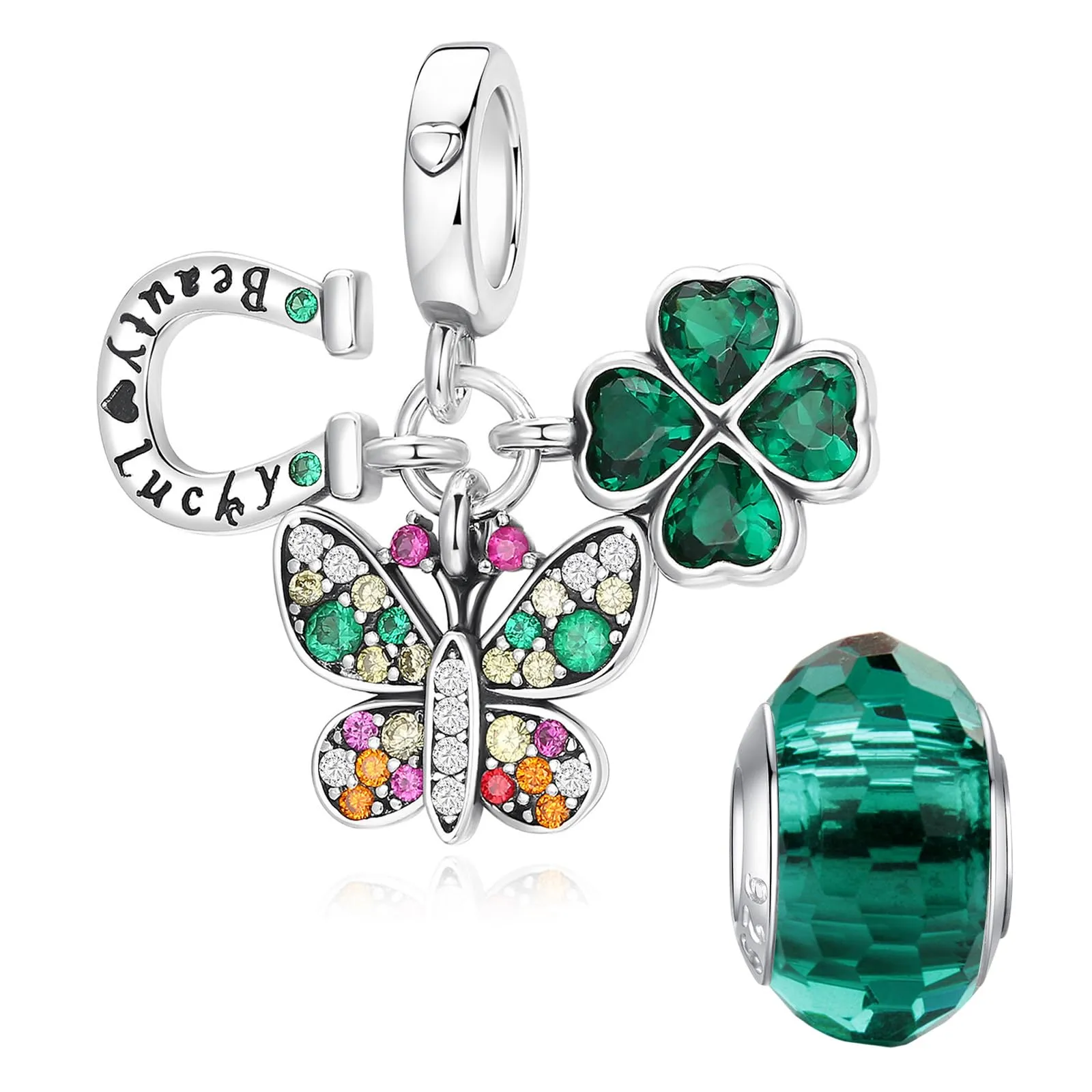 LNQOBU Bracciale per Charm Donna Argento Sterling 925 Farfalla e Trifoglio - immagine 1