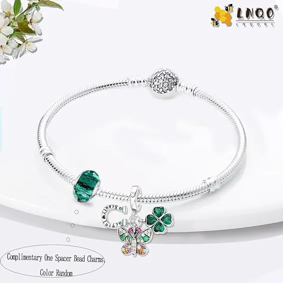 LNQOBU Bracciale per Charm Donna Argento Sterling 925 Farfalla e Trifoglio - immagine 2