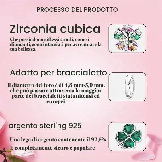 LNQOBU Bracciale per Charm Donna Argento Sterling 925 Farfalla e Trifoglio - immagine 4