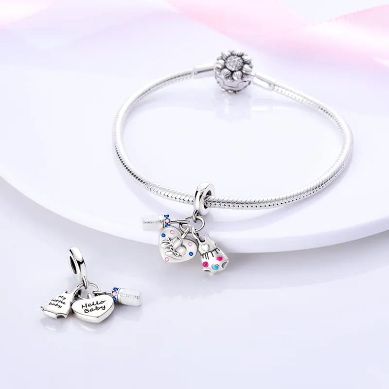 KUNSIR Bead Charm in Argento Sterling 925 con Cubic Zirconia, Compatibile con Braccialetti e Collane Europei - immagine 3