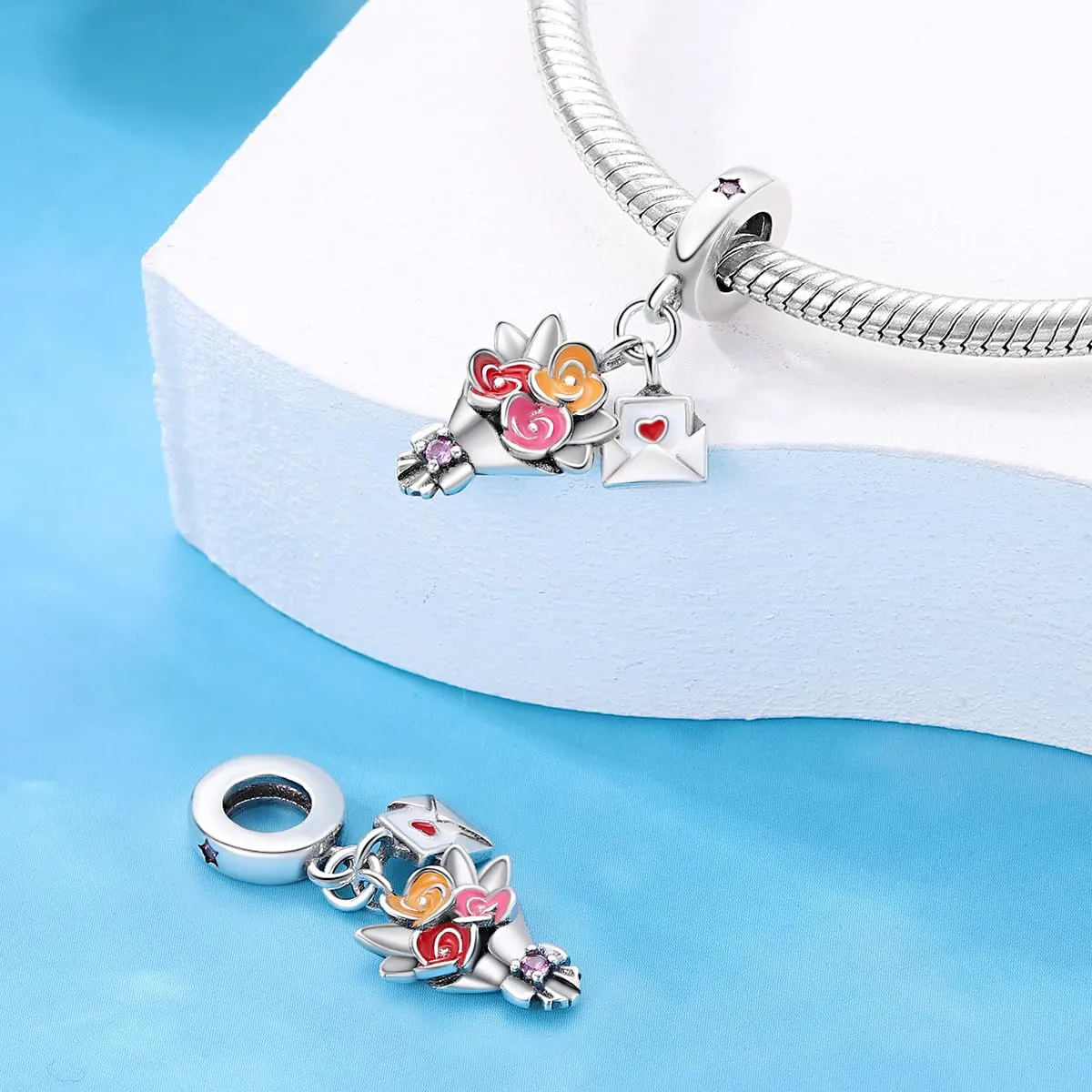 KUNSIR Bead Charm Ciondolo Argento Sterling 925 con Cubic Zirconia per Braccialetti e Collane Europei - immagine 2