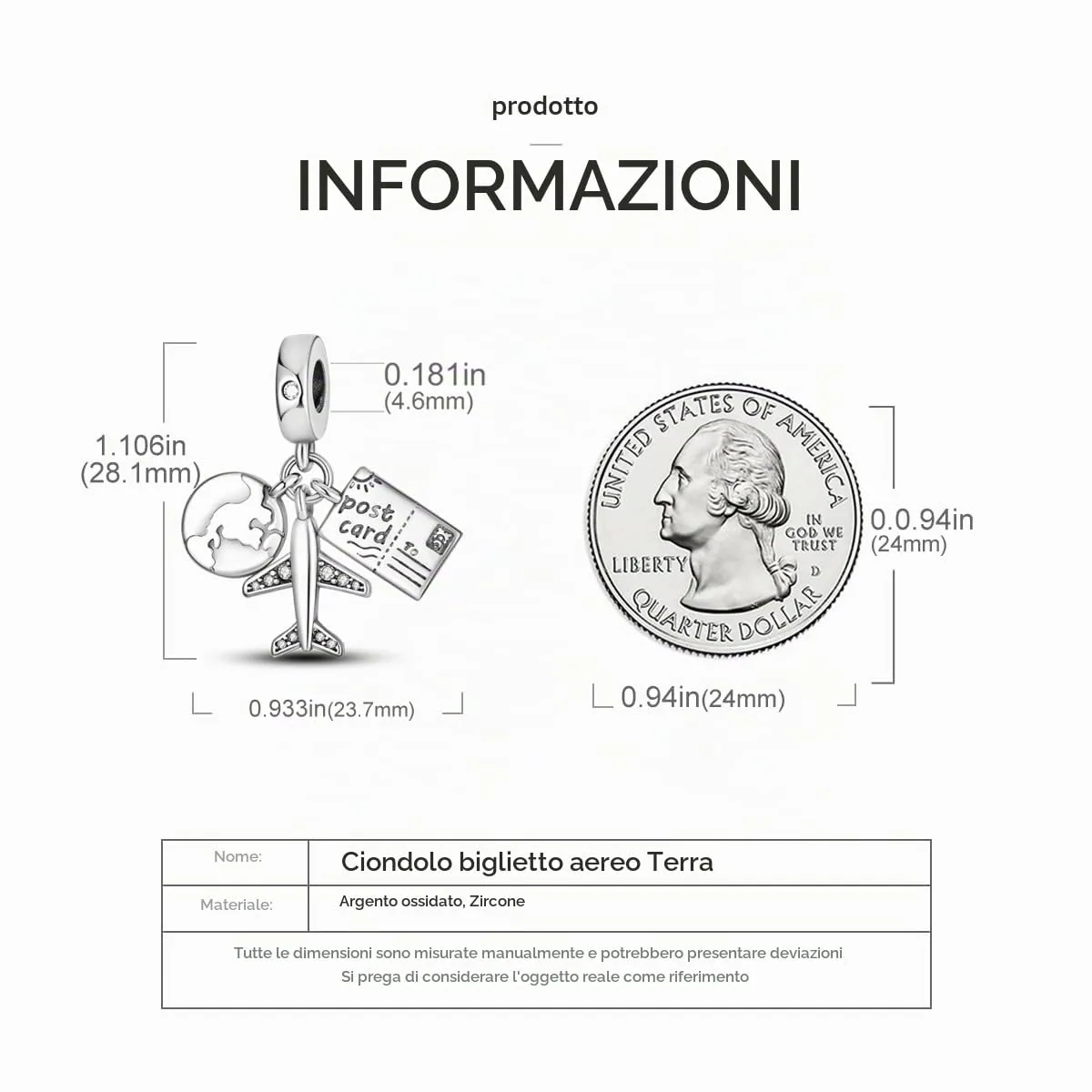 CYCUFF Sterling Silver 925 Charms Earth Flight for European Bracelets and Necklaces - immagine 5