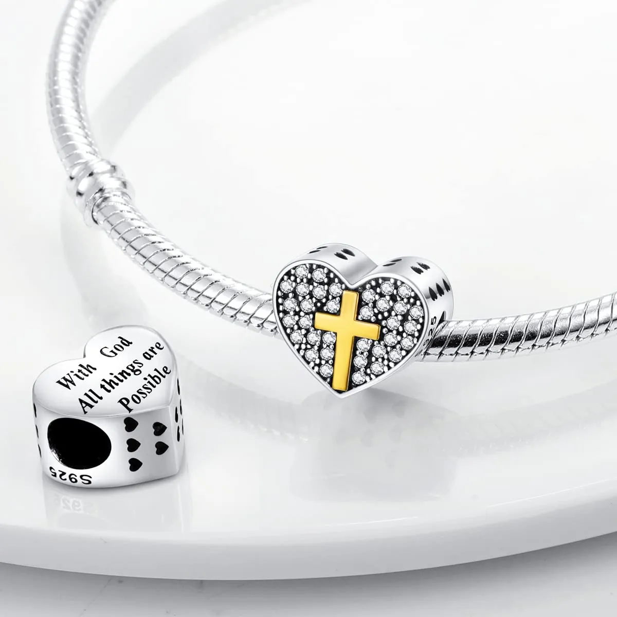 CYCUFF 925 Sterling Silver Peach Heart Bead Charm for European Bracelets and Necklaces - immagine 3