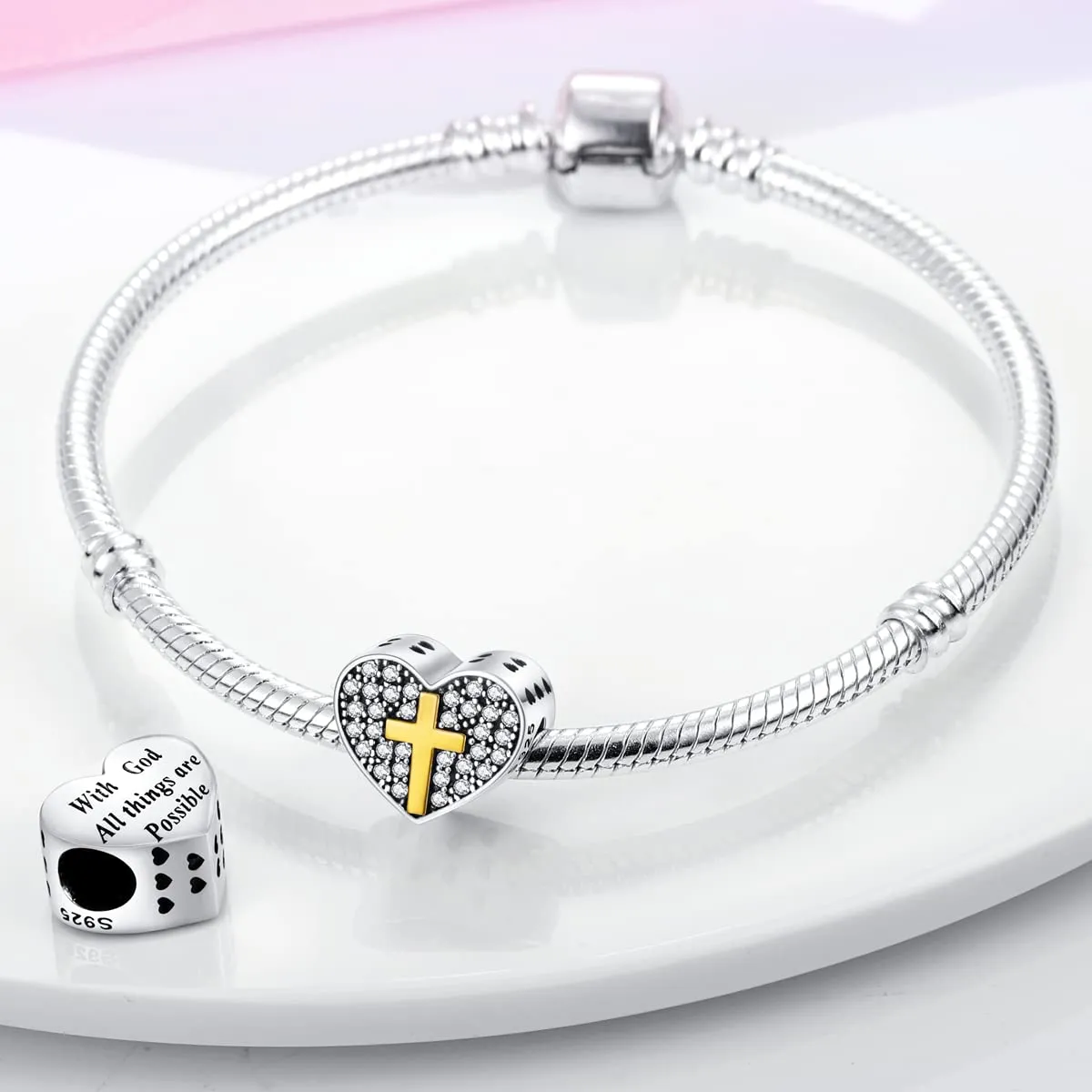 CYCUFF 925 Sterling Silver Peach Heart Bead Charm for European Bracelets and Necklaces - immagine 5
