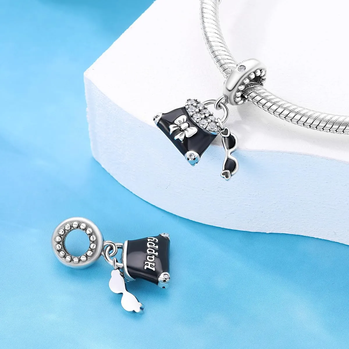 KUNSIR Bead Charm in Argento Sterling 925 con Cubic Zirconia, Compatibile con Braccialetti e Collane Europei - immagine 2