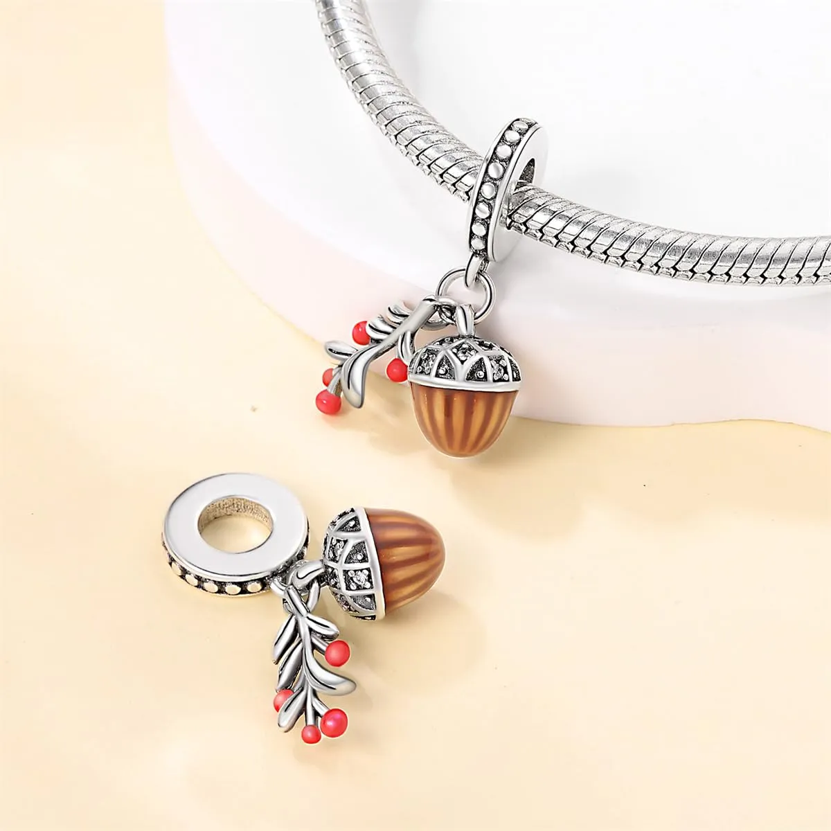 KUNSIR Bead Charm in Argento Sterling 925 con Cubic Zirconia per Braccialetti e Collane Europei - immagine 2