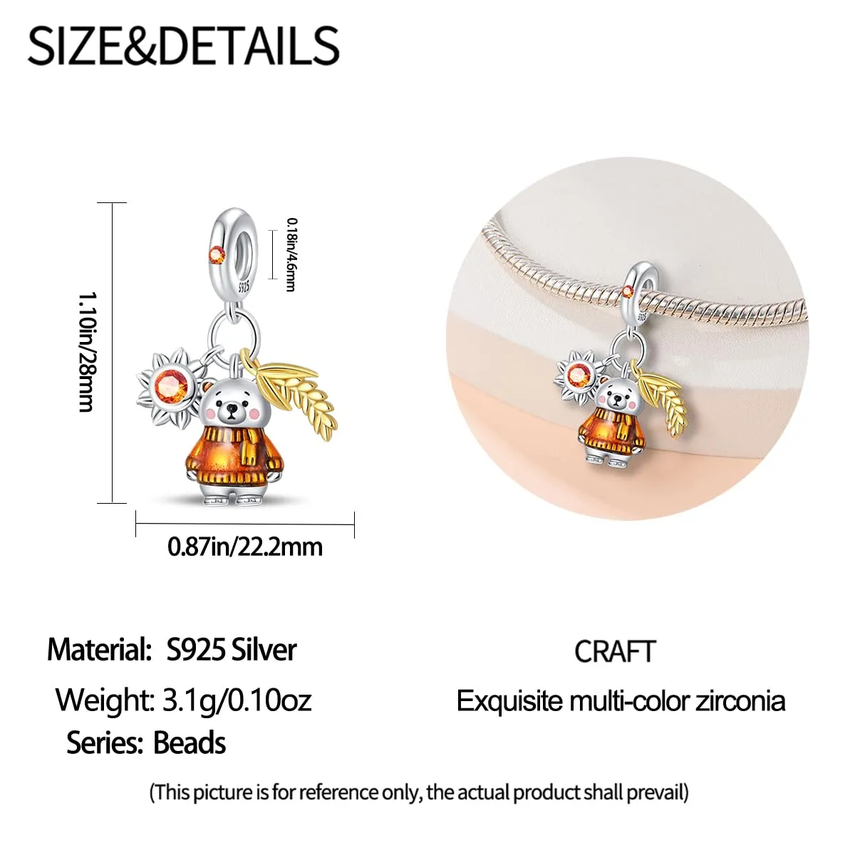 KUNSIR Ciondolo in Argento Sterling 925 con Cubic Zirconia per Braccialetti e Collane Europei - immagine 5