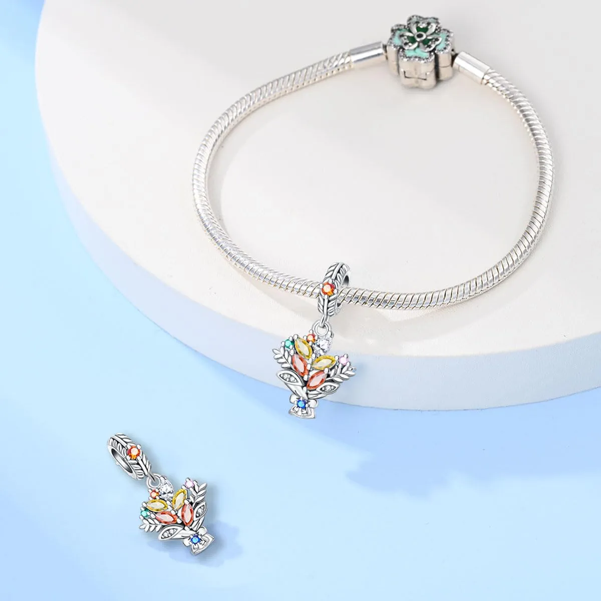 KUNSIR Ciondolo in Argento Sterling 925 con Cubic Zirconia per Braccialetti e Collane Europei - immagine 3