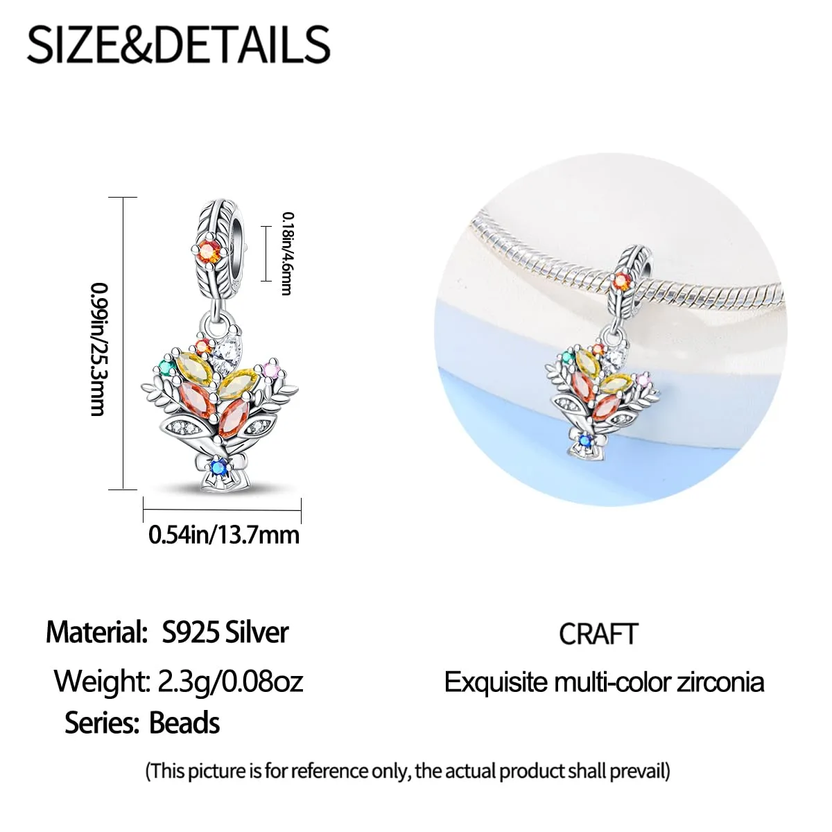 KUNSIR Ciondolo in Argento Sterling 925 con Cubic Zirconia per Braccialetti e Collane Europei - immagine 5
