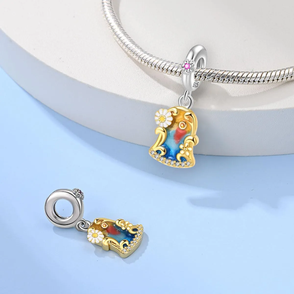 KUNSIR Bead Charm in Argento Sterling 925 con Cubic Zirconia per Braccialetti e Collane Europei - immagine 2