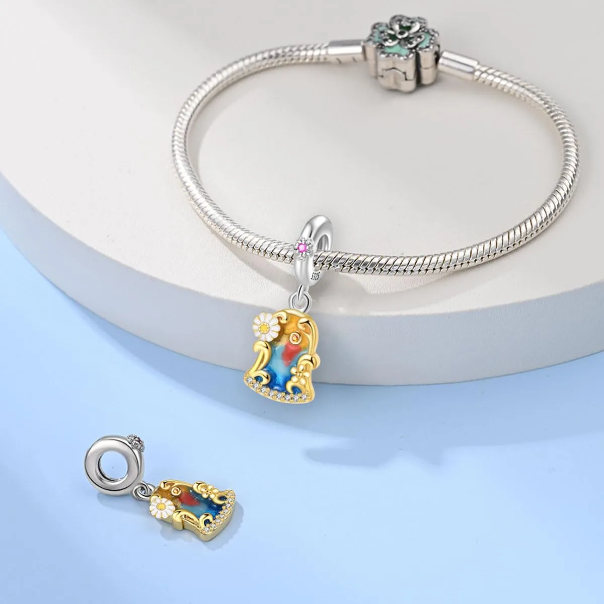 KUNSIR Bead Charm in Argento Sterling 925 con Cubic Zirconia per Braccialetti e Collane Europei - immagine 3