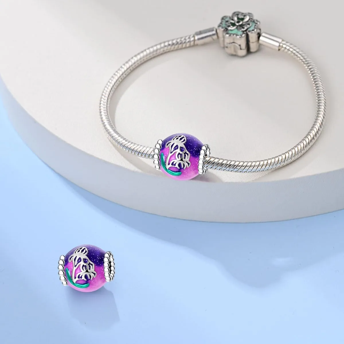 KUNSIR Bead Charm Ciondolo Argento Sterling 925 con Cubic Zirconia per Braccialetti e Collane Europei - immagine 3