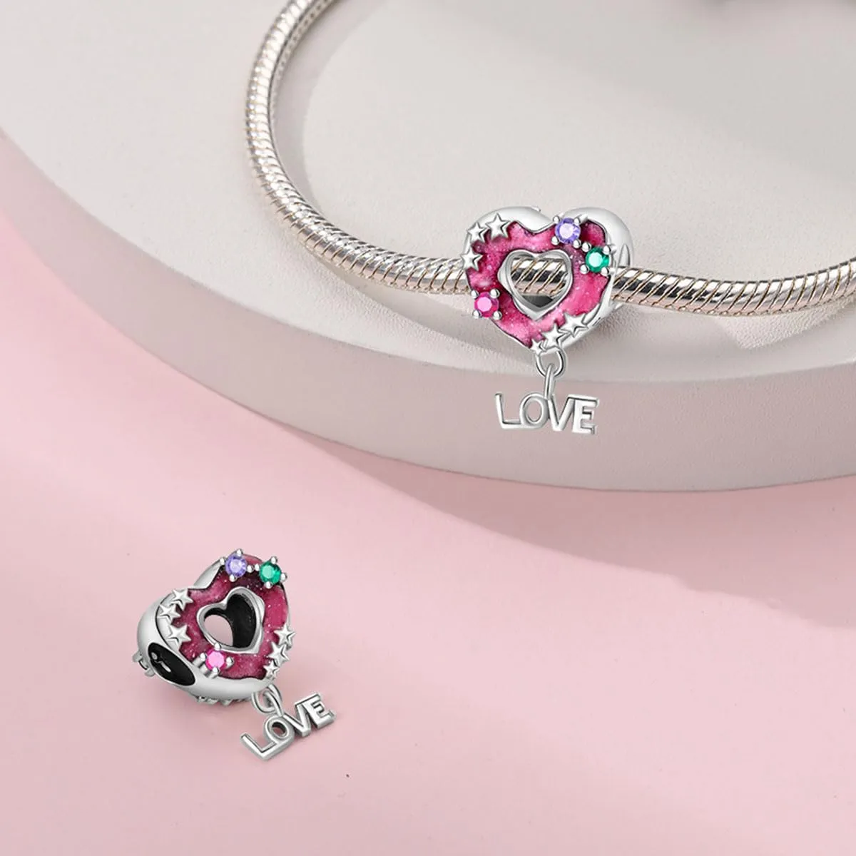 KUNSIR Bead Charm Ciondolo Argento Sterling 925 con Cubic Zirconia per Braccialetti e Collane Europei - immagine 2