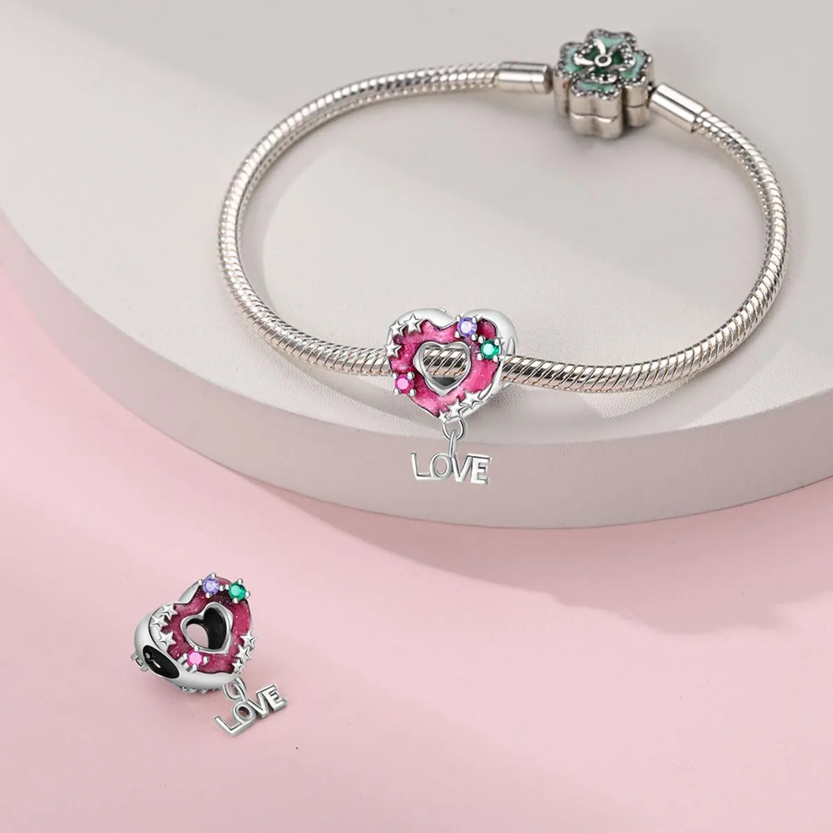 KUNSIR Bead Charm Ciondolo Argento Sterling 925 con Cubic Zirconia per Braccialetti e Collane Europei - immagine 3