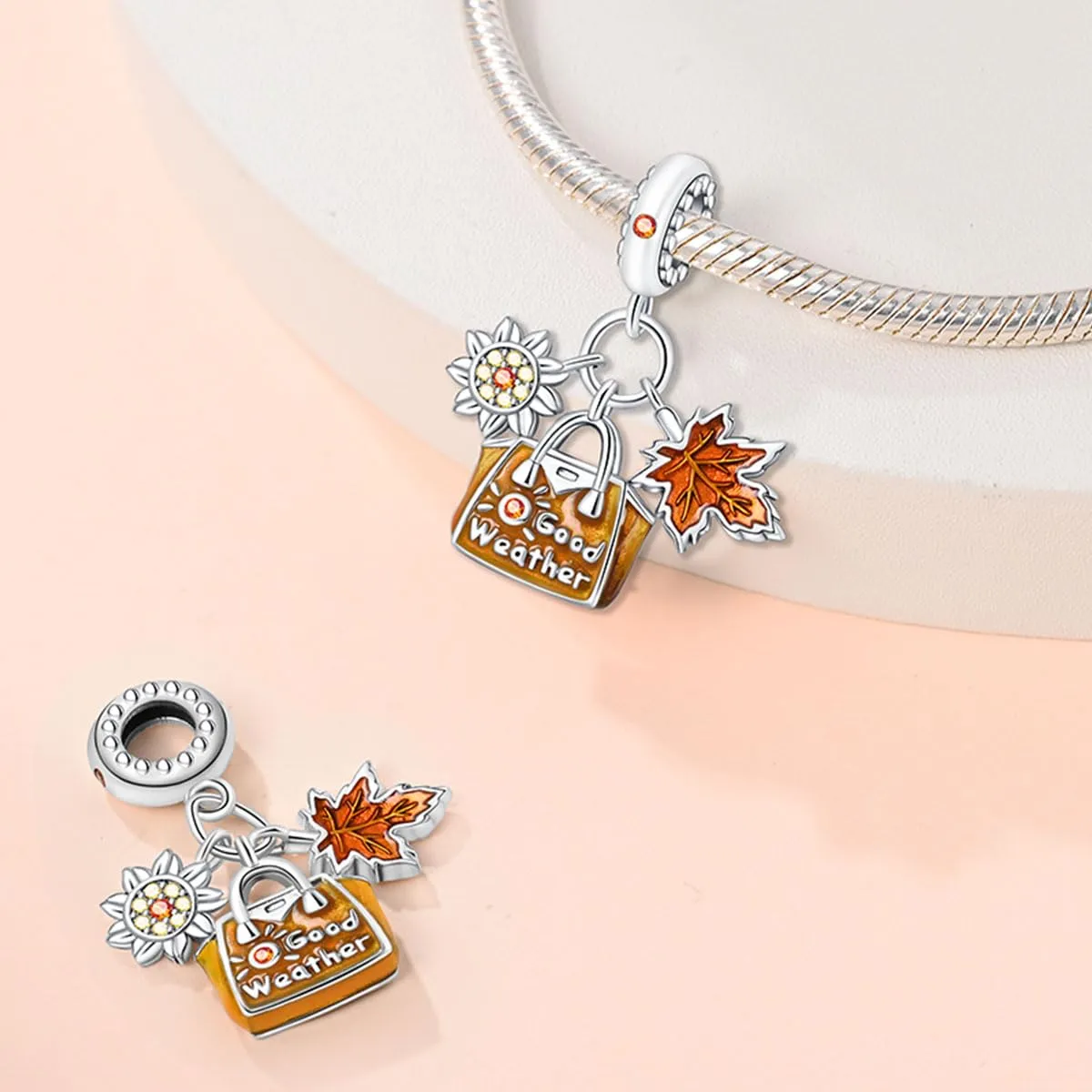KUNSIR Bead Charm in Argento Sterling 925 con Cubic Zirconia, Compatibile con Braccialetti e Collane Europei - immagine 2