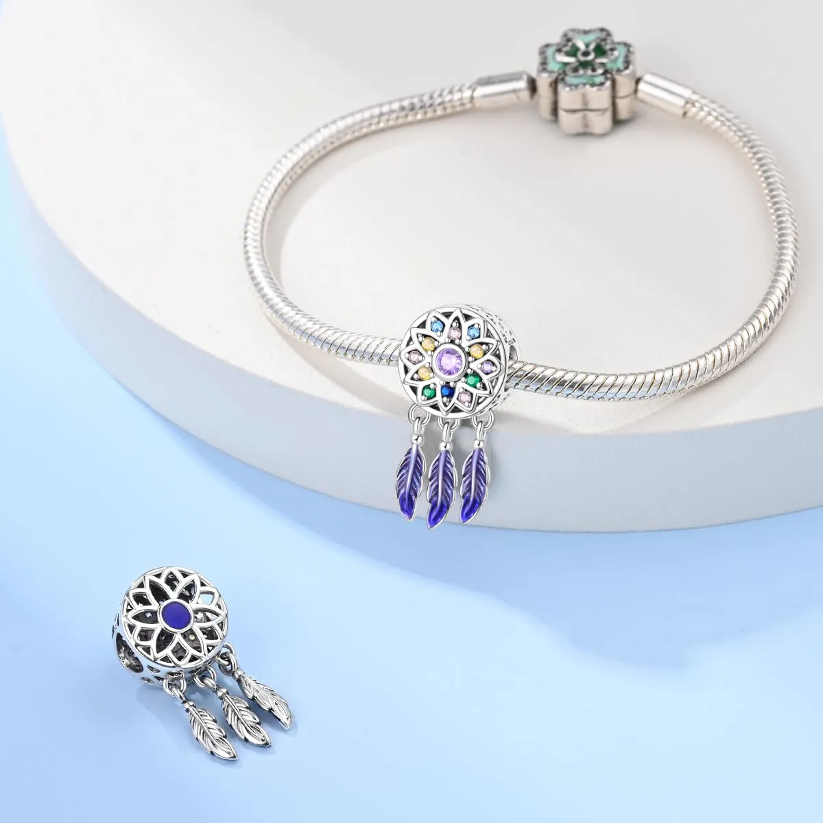 KUNSIR Bead Charm in Argento Sterling 925 con Cubic Zirconia per Braccialetti e Collane Europei - immagine 3