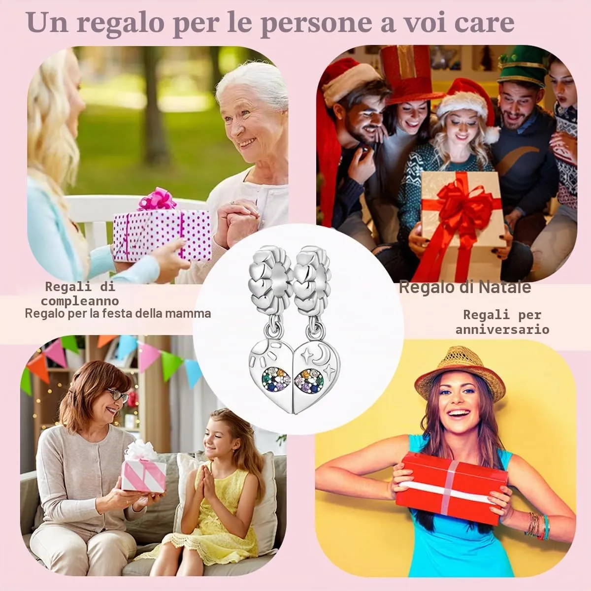LNQOBU Charm Madre e Figlia Mum Sister in Argento 925 con Zirconi 5A per Braccialetti Pandora - immagine 4