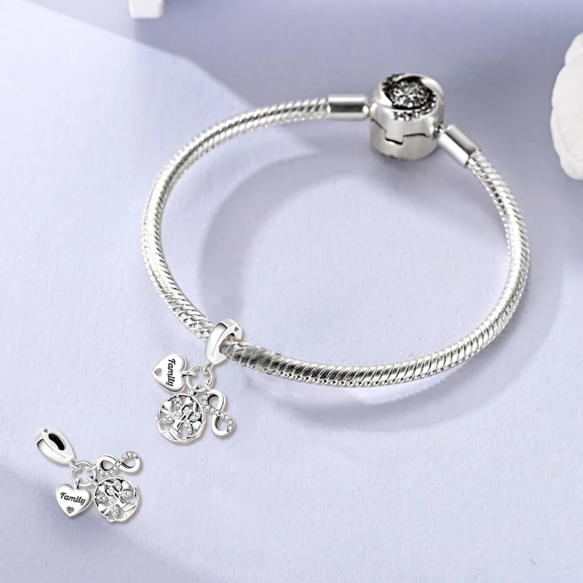LNQOBU Charm Madre e Figlia Mum Sister in Argento 925 con Zirconi 5A per Braccialetti Pandora - immagine 2