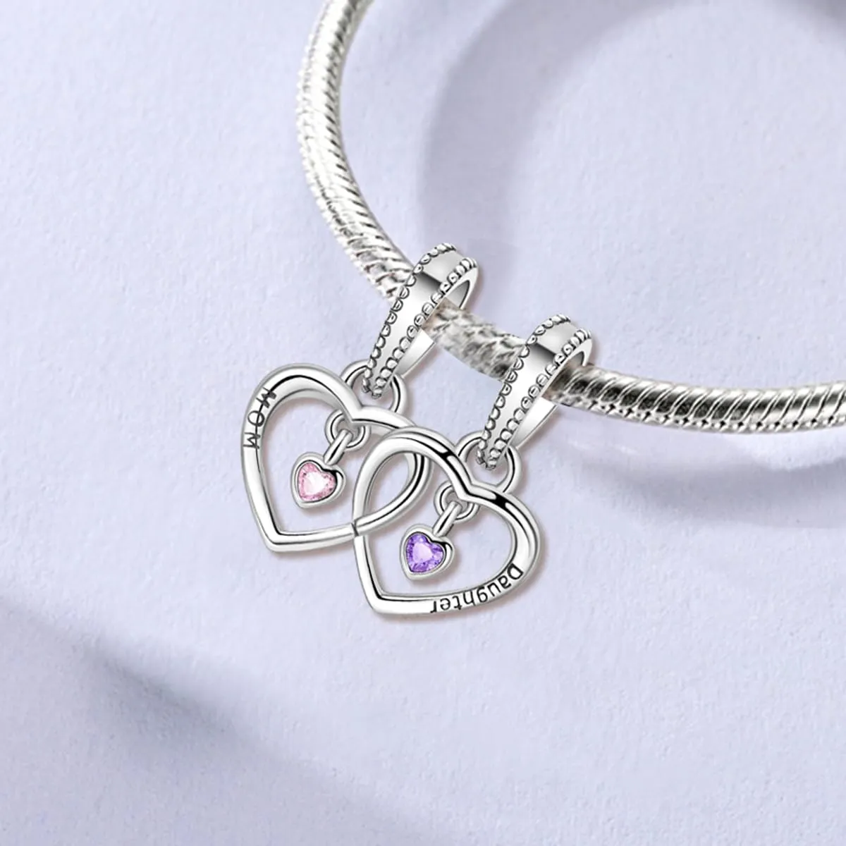 LNQOBU Charm Madre e Figlia Mum Sister in Argento 925 con Zirconi 5A per Braccialetti Pandora - immagine 2