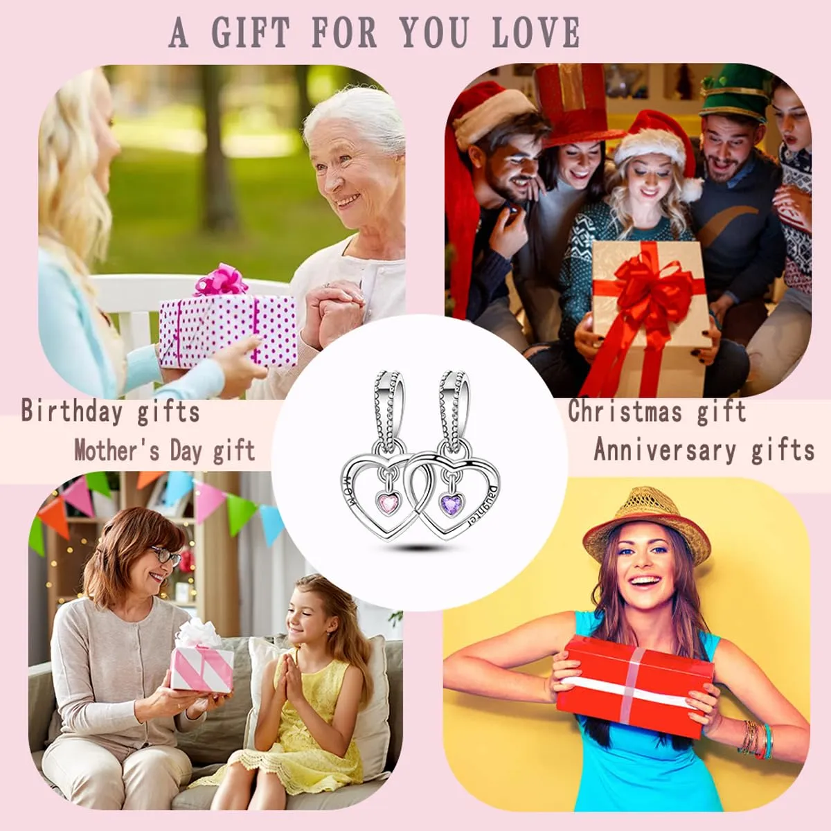 LNQOBU Charm Madre e Figlia Mum Sister in Argento 925 con Zirconi 5A per Braccialetti Pandora - immagine 5