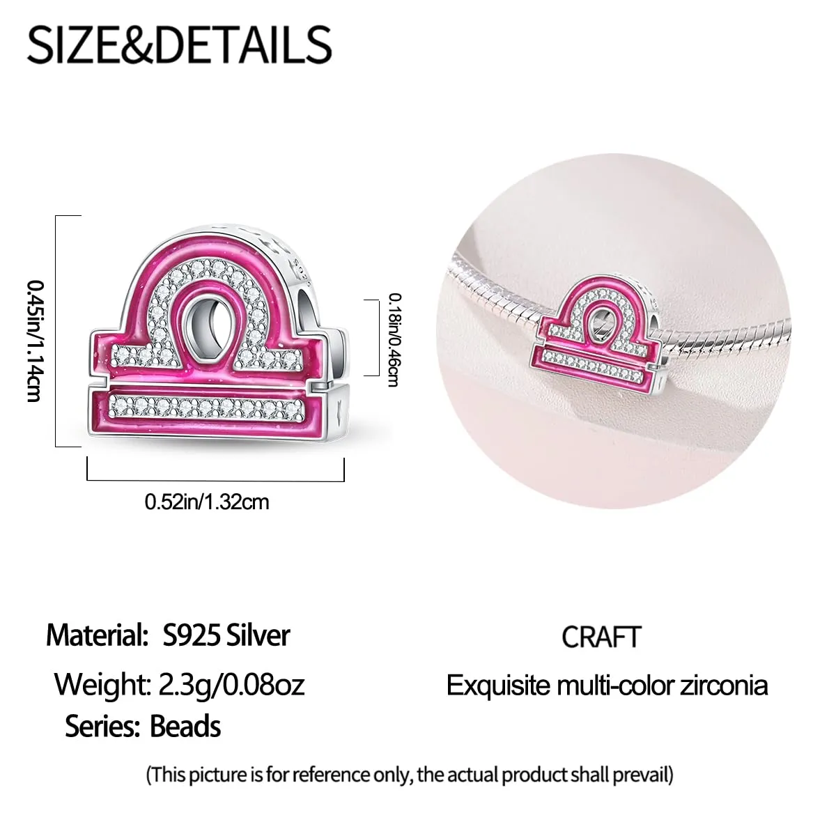 KUNSIR Bead Charm in Argento Sterling 925 con Cubic Zirconia per Braccialetti e Collane Europei - immagine 5