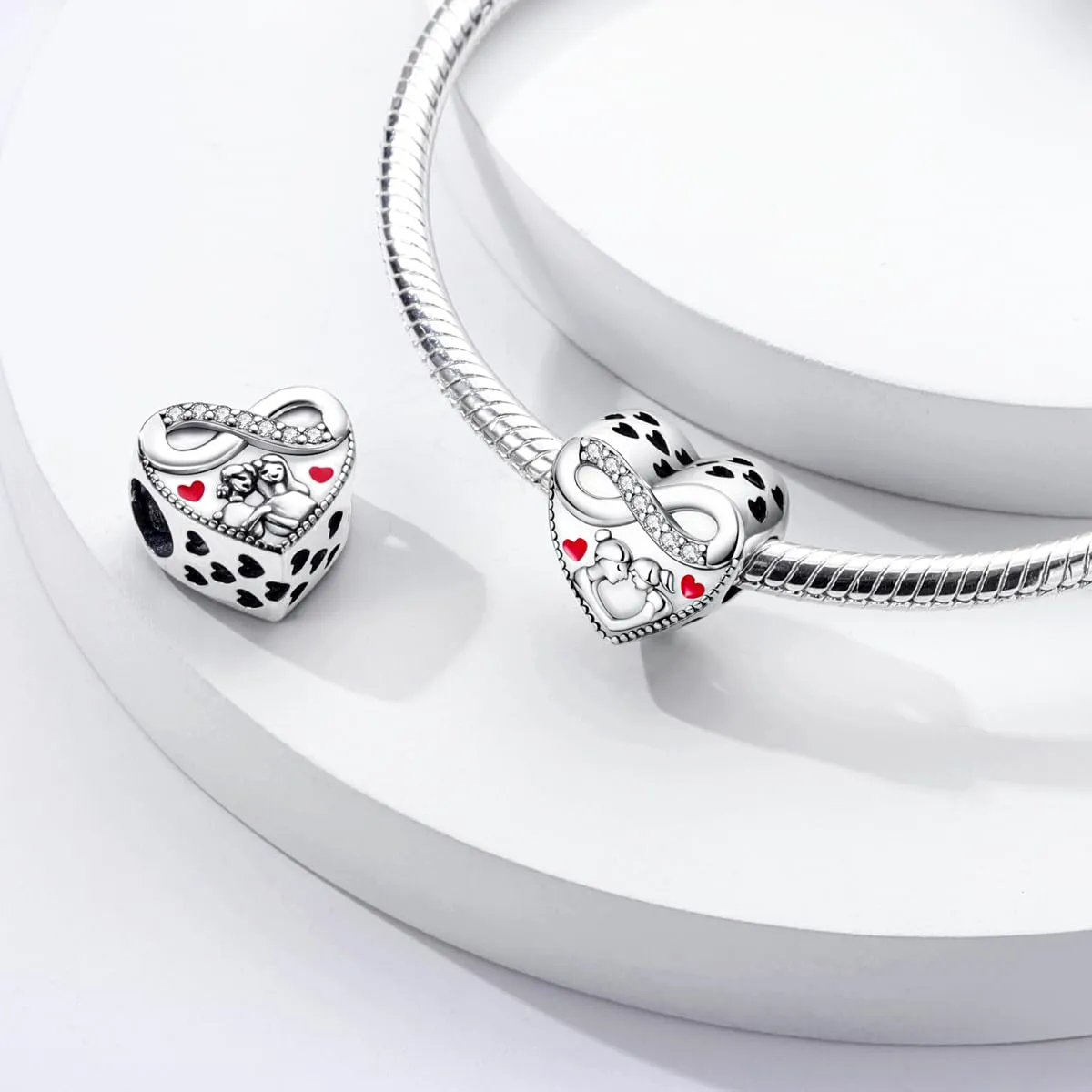 CYCUFF Sterling Silver 925 Charms for European Bracelets and Necklaces, Mother and Daughter Pearls - immagine 2