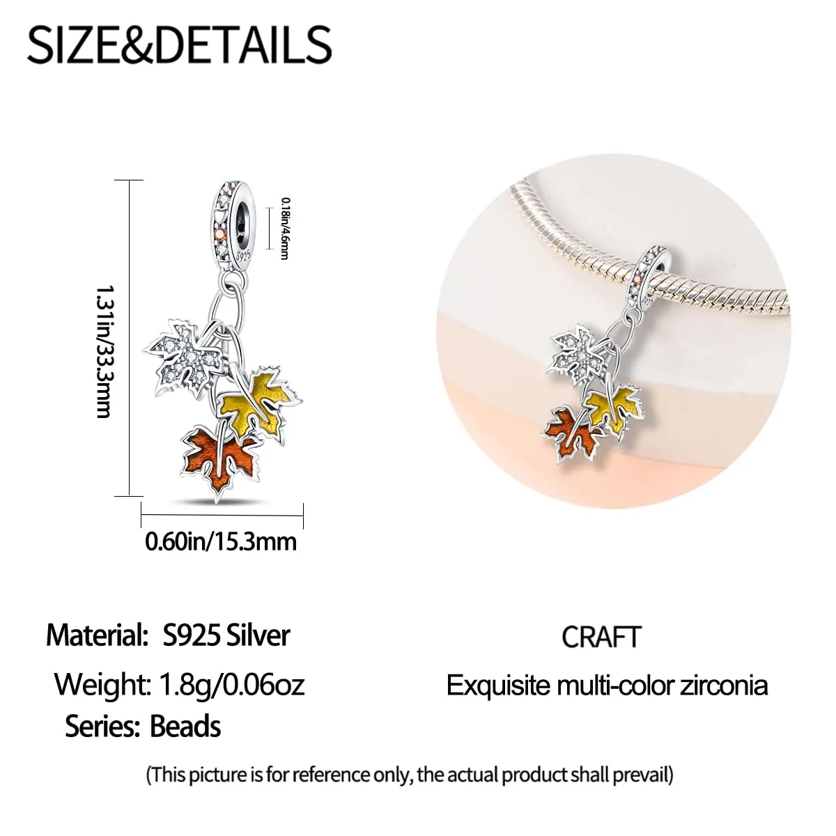 KUNSIR Bead Charm in Argento Sterling 925 con Cubic Zirconia per Braccialetti e Collane Europei - immagine 5
