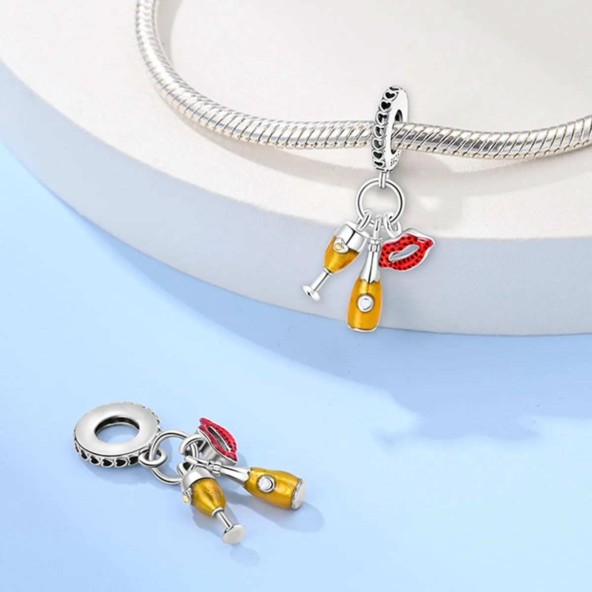 KUNSIR Bead Charm in Argento Sterling 925 con Cubic Zirconia, Compatibile con Braccialetti e Collane Europei - immagine 2