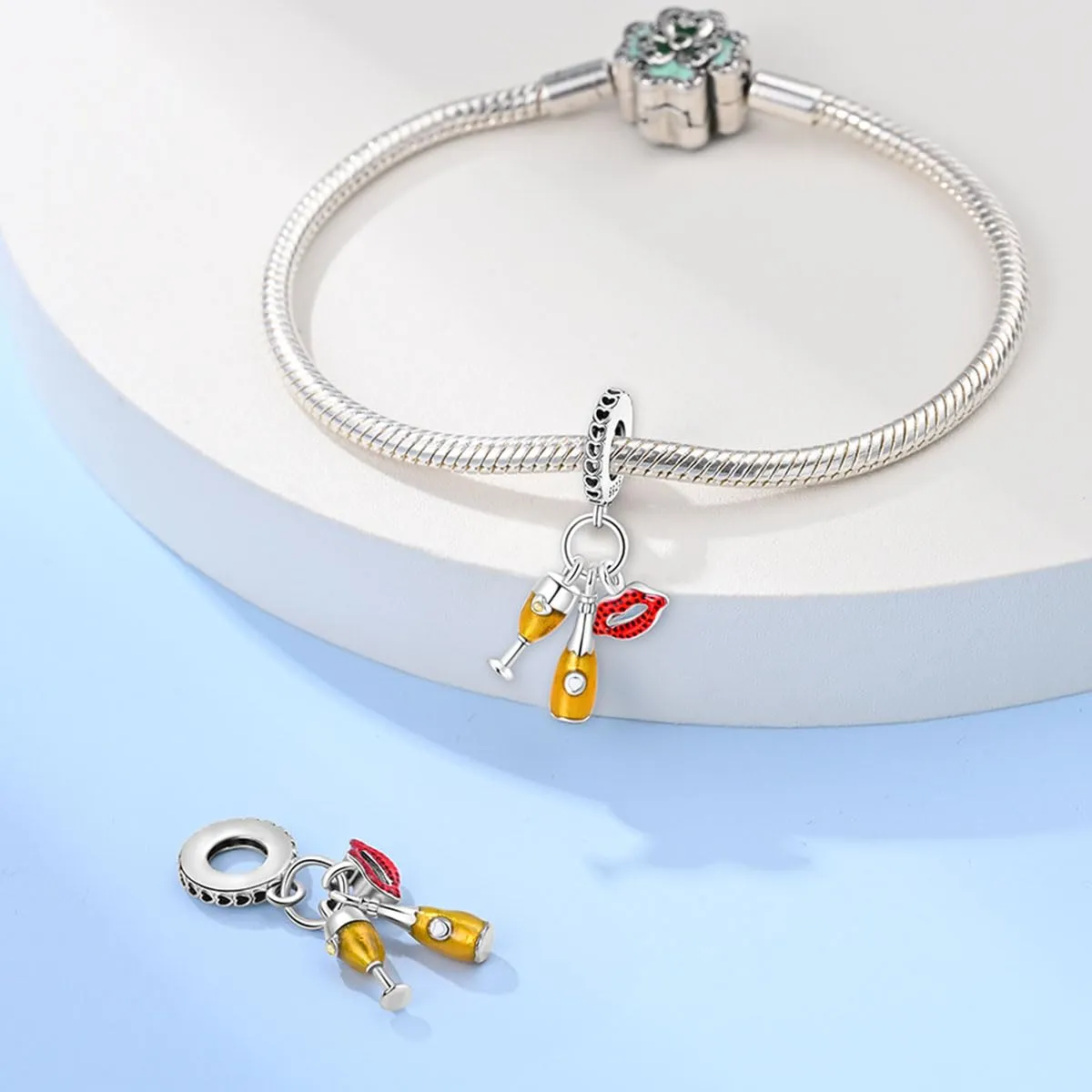 KUNSIR Bead Charm in Argento Sterling 925 con Cubic Zirconia, Compatibile con Braccialetti e Collane Europei - immagine 3