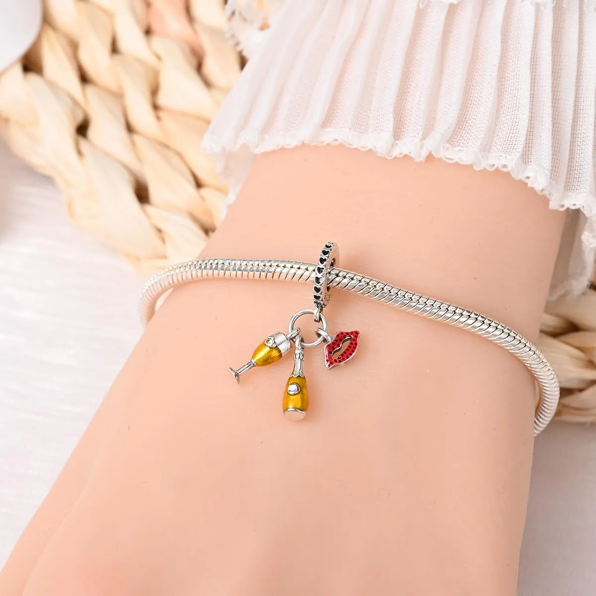 KUNSIR Bead Charm in Argento Sterling 925 con Cubic Zirconia, Compatibile con Braccialetti e Collane Europei - immagine 4