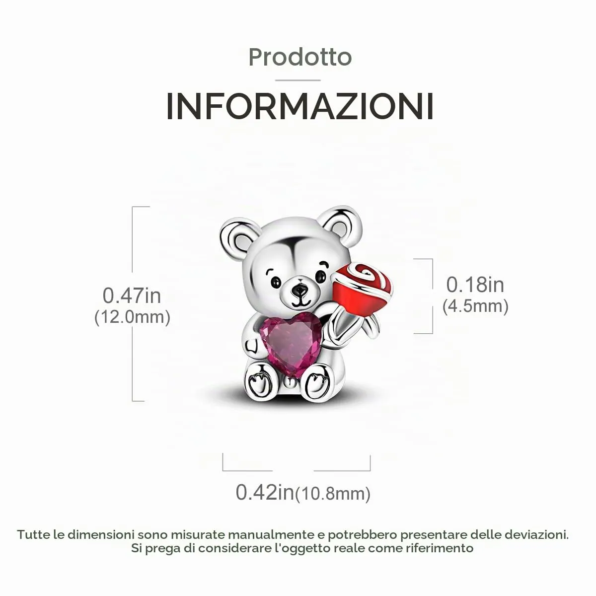 NUJIFFY Ciondolo Orsetto in Argento Sterling 925 per Bracciale e Collana - immagine 3