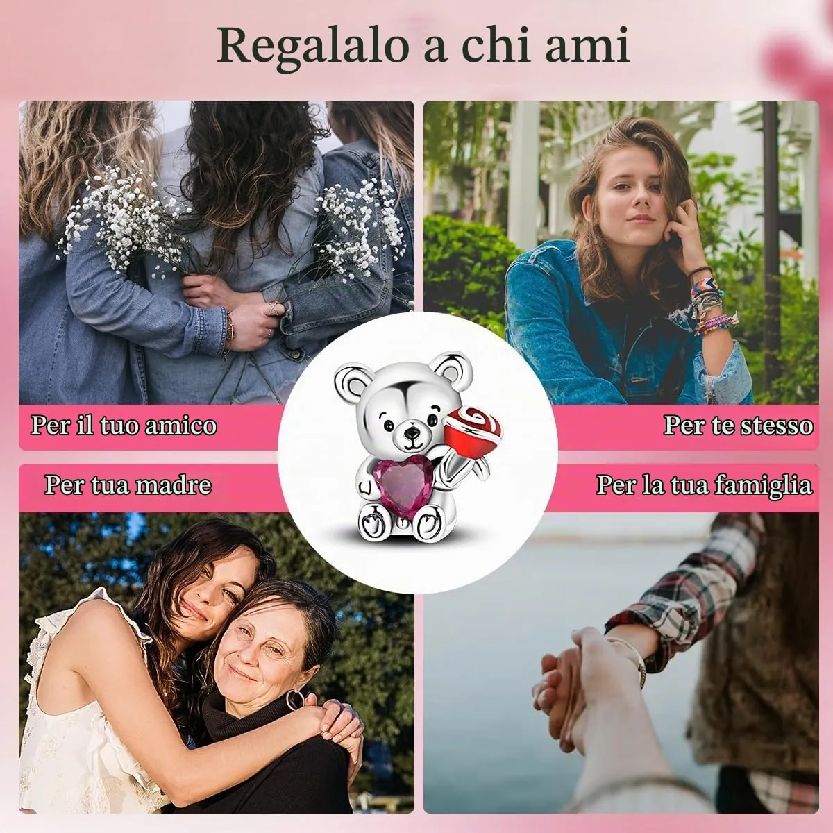 NUJIFFY Ciondolo Orsetto in Argento Sterling 925 per Bracciale e Collana - immagine 5