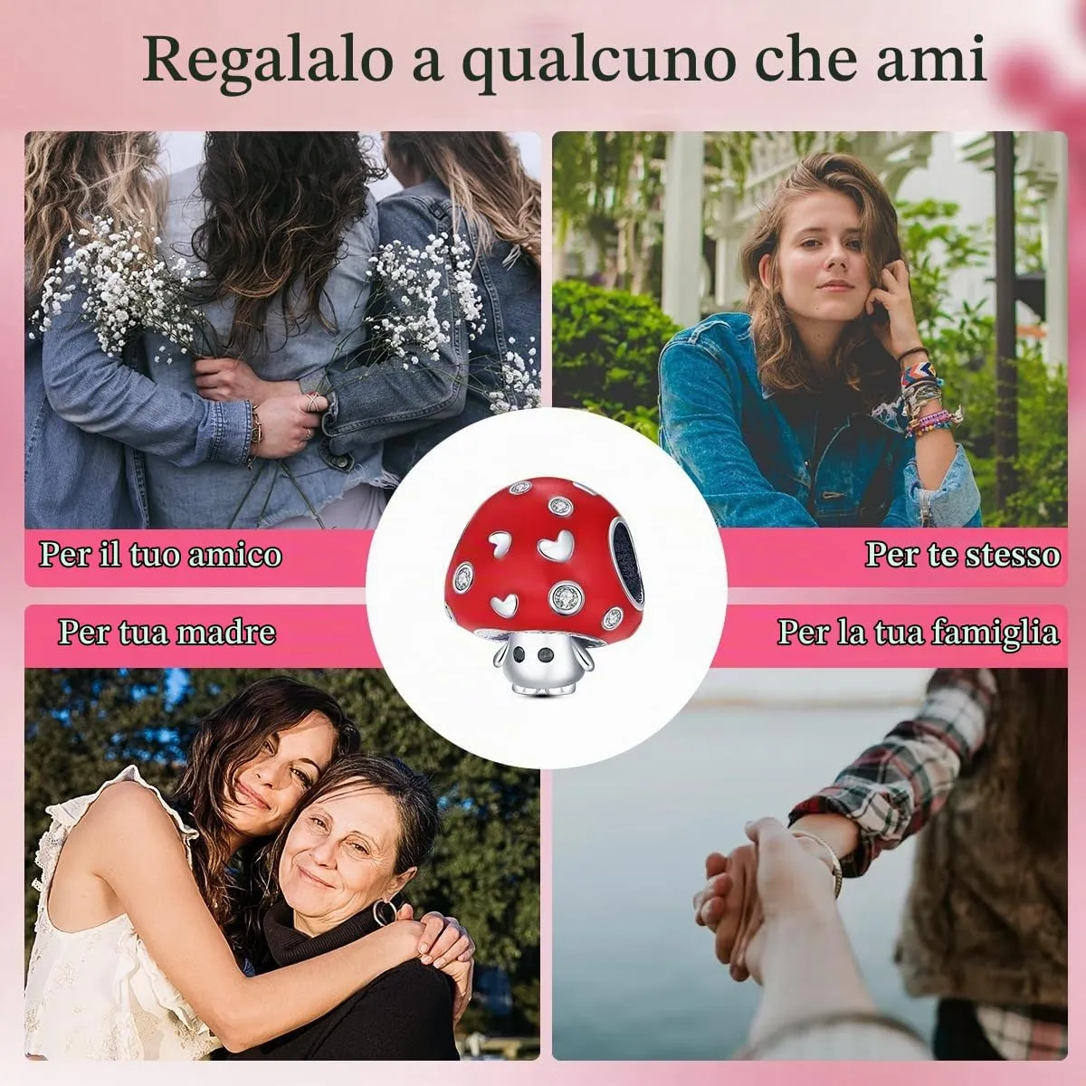 NUJIFFY Ciondoli Animali in Argento Sterling 925 per Bracciale e Collana (Fungo carino Bead Charms) - immagine 5