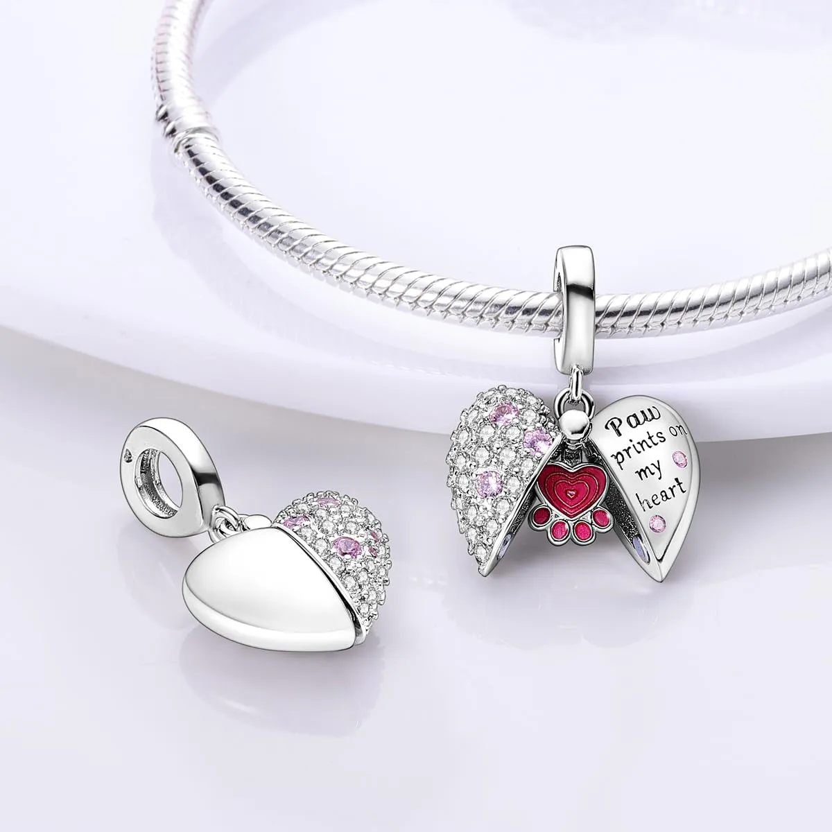 NUJIFFY Ciondoli a forma di orso con impronta a cuore in argento sterling 925 per bracciali e collane - immagine 2