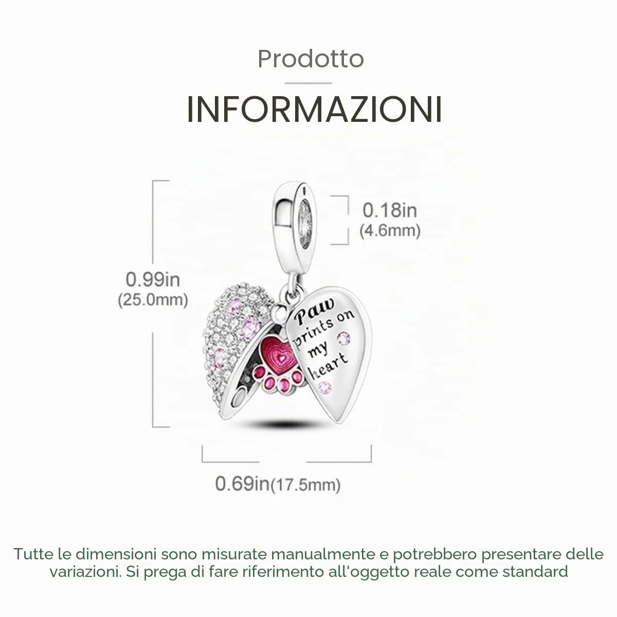 NUJIFFY Ciondoli a forma di orso con impronta a cuore in argento sterling 925 per bracciali e collane - immagine 3
