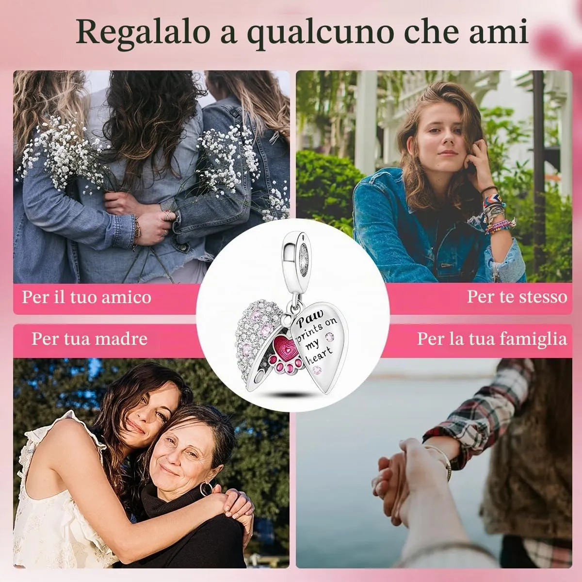 NUJIFFY Ciondoli a forma di orso con impronta a cuore in argento sterling 925 per bracciali e collane - immagine 5