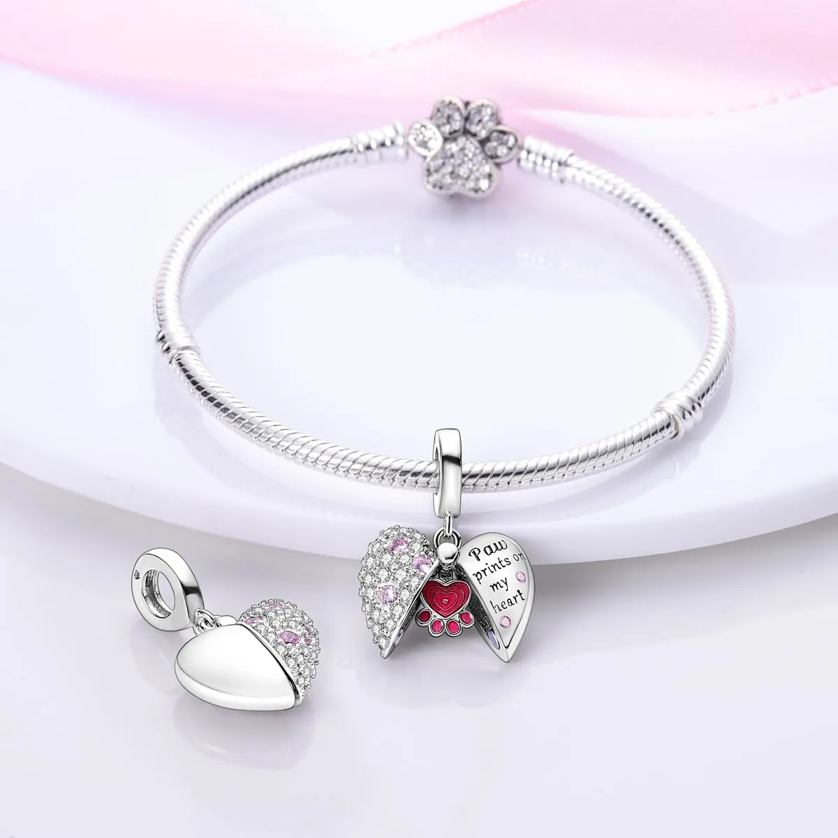 NUJIFFY Ciondoli a forma di orso con impronta a cuore in argento sterling 925 per bracciali e collane - immagine 6