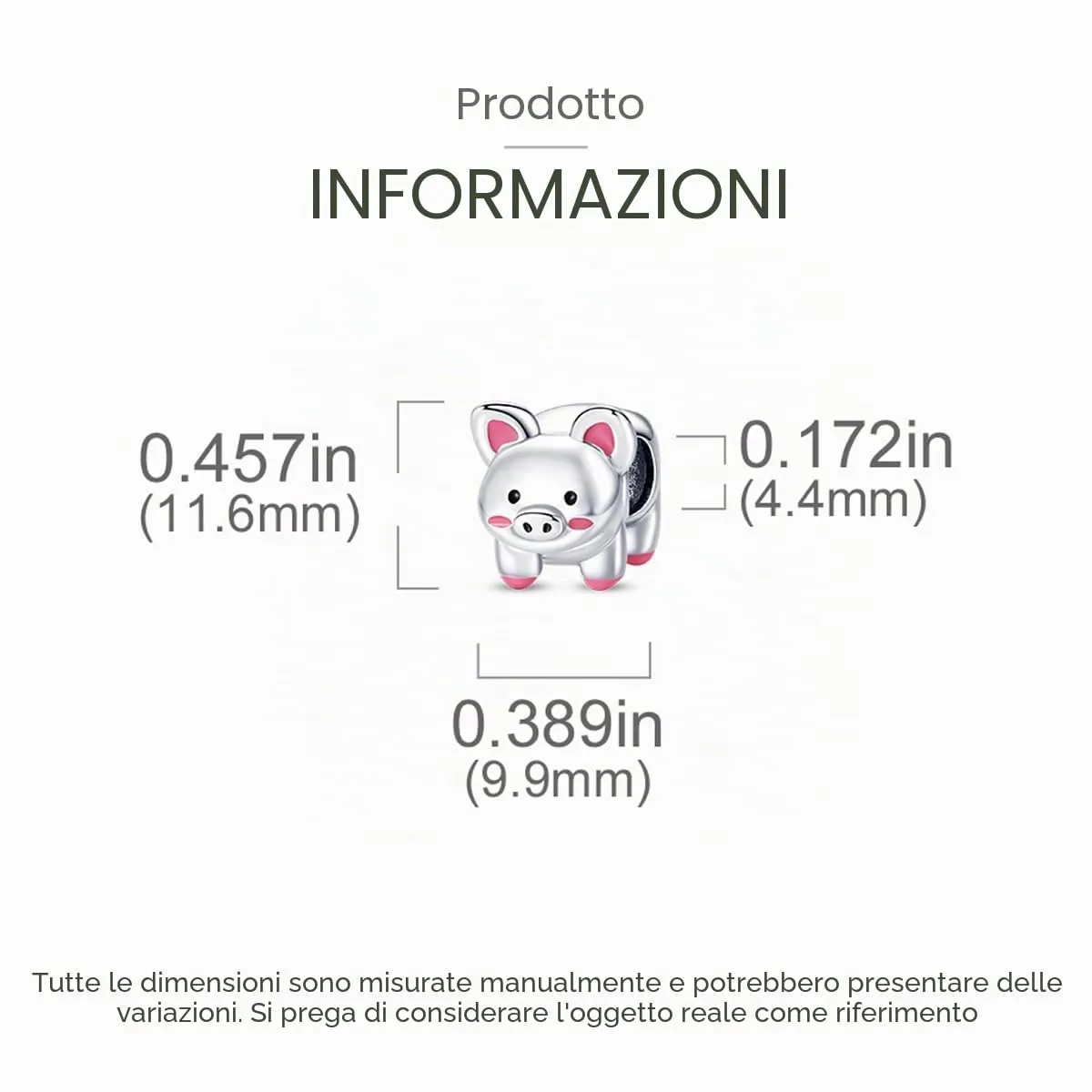 NUJIFFY Ciondolo Maiale domestico in Argento Sterling 925 per Bracciale e Collana - immagine 3