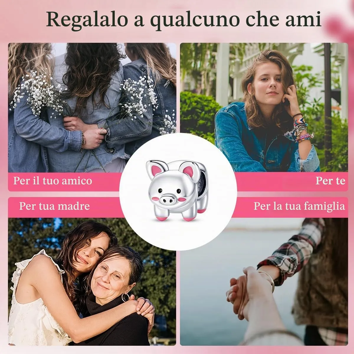 NUJIFFY Ciondolo Maiale domestico in Argento Sterling 925 per Bracciale e Collana - immagine 5