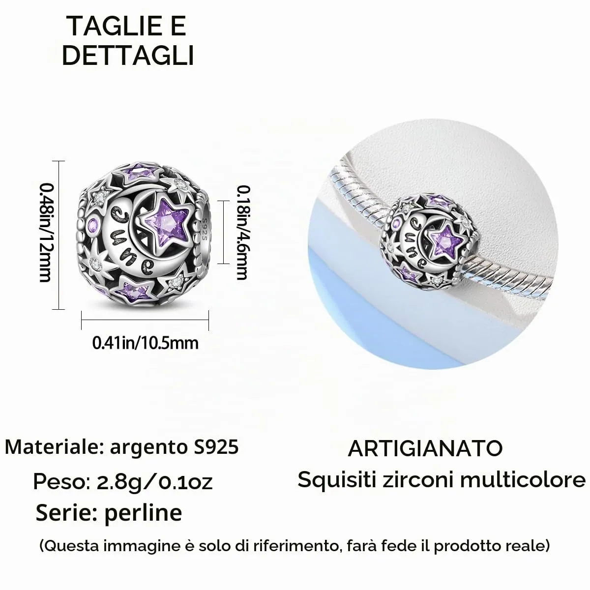 KUNSIR Ciondolo in Argento Sterling 925 con Cubic Zirconia per Braccialetti e Collane Europei - immagine 5