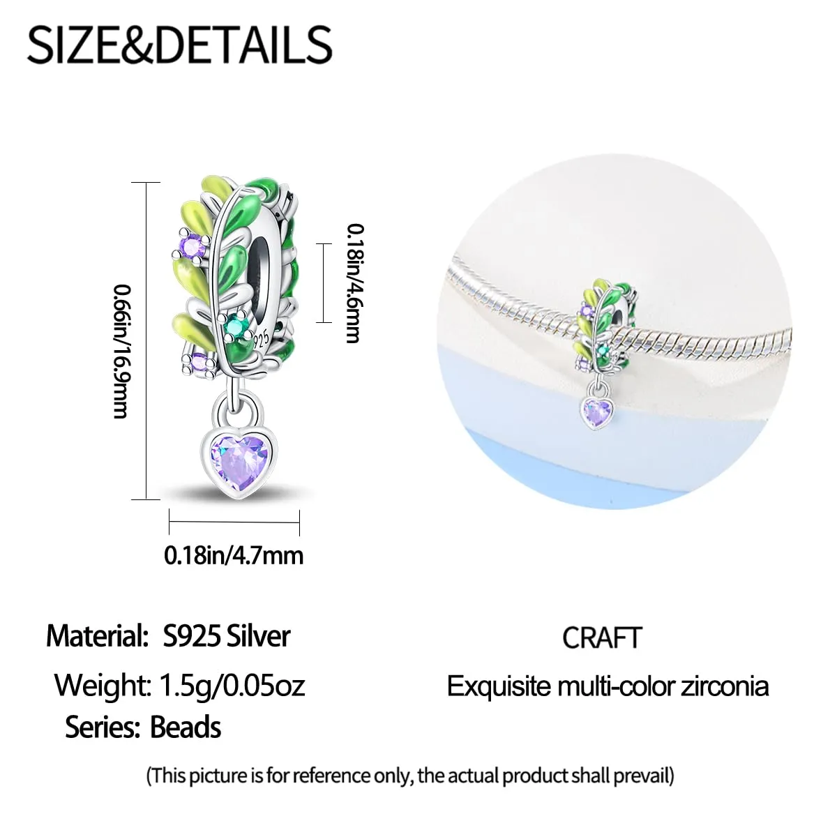 KUNSIR Ciondolo in Argento Sterling 925 con Cubic Zirconia per Braccialetti e Collane Europei - immagine 5