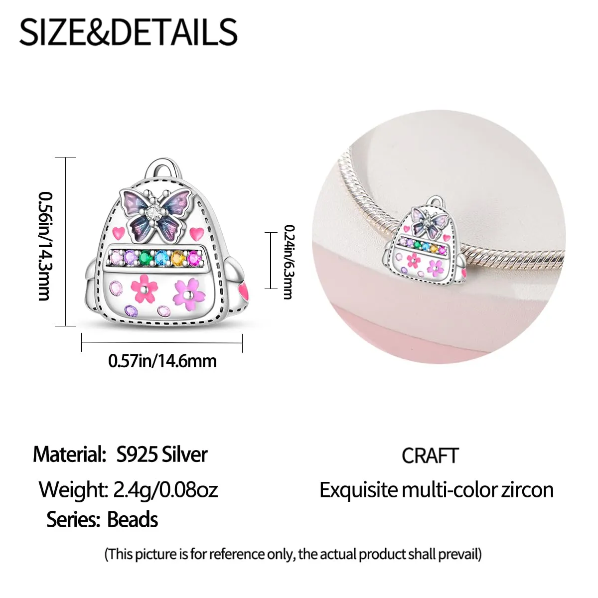 KUNSIR Ciondolo in Argento Sterling 925 con Cubic Zirconia per Braccialetti e Collane Europei - immagine 5