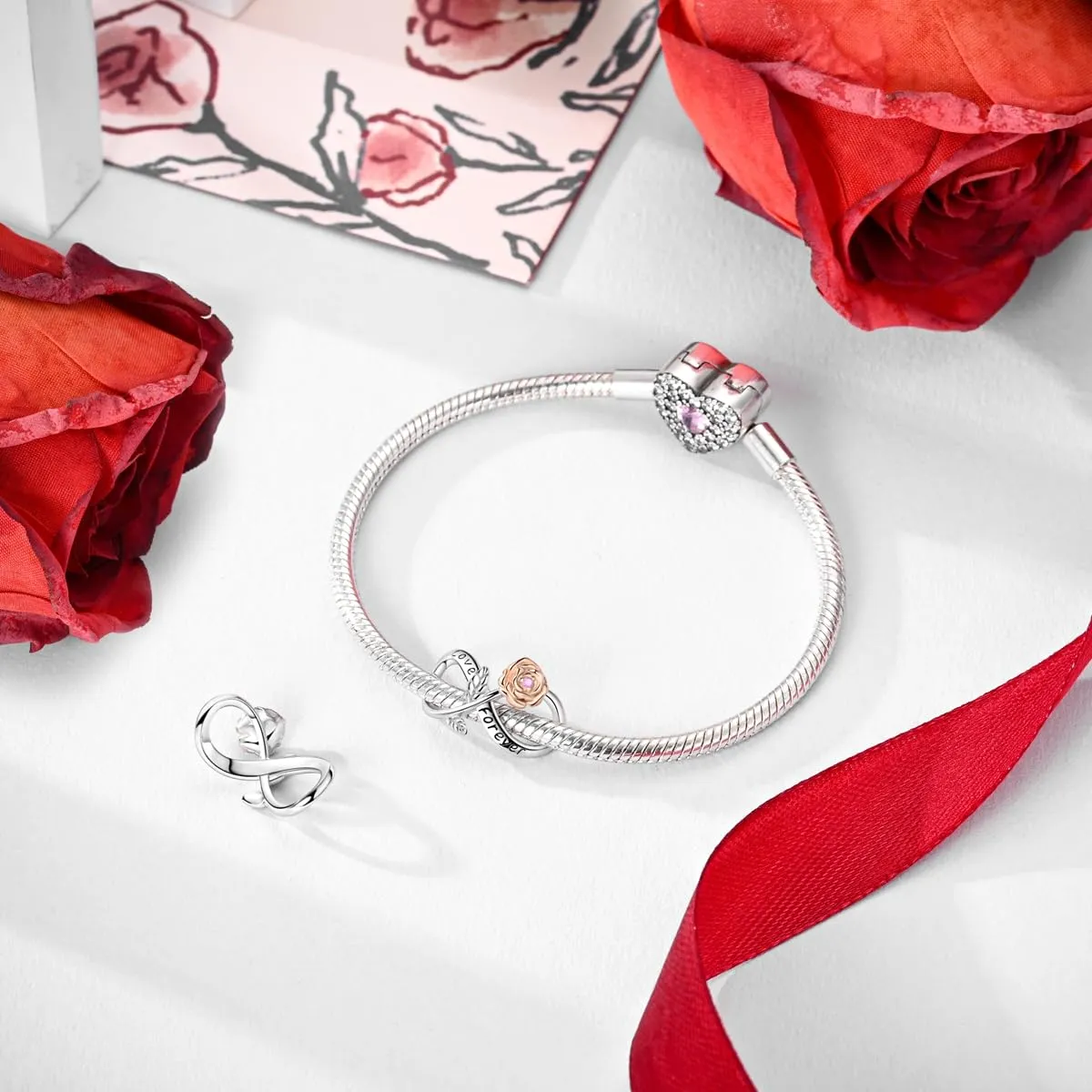 LNQOBU Charm Madre e Figlia Mum Sister in Argento 925 con Zirconi 5A per Braccialetti Pandora - immagine 2