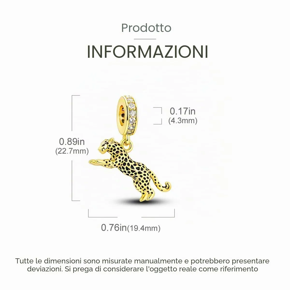 NUJIFFY Ciondole Animale in Argento Sterling 925 Leopardo Dorato Bead Charms - immagine 3
