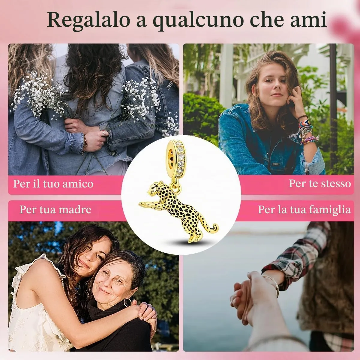 NUJIFFY Ciondole Animale in Argento Sterling 925 Leopardo Dorato Bead Charms - immagine 5