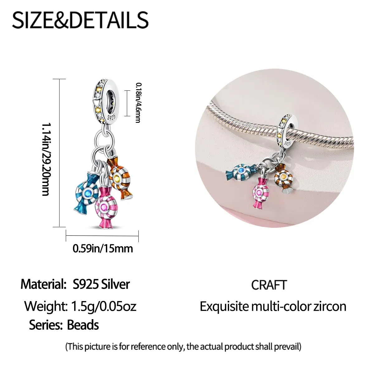 KUNSIR Ciondolo in Argento Sterling 925 con Cubic Zirconia per Braccialetti e Collane Europei - immagine 5